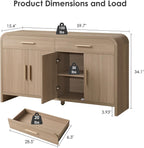 59" Sideboard Buffet Cabinet with Storage, Curved Sideboard Cabinet with Drawers ＆ Adjustable Shelves, Coffee Bar Console Table for Kitchen, Entryway (Natural Oak)