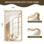 Full Length Mirror, 55"x28" Boho Wavy Wood Floor Mirror, for Bathroom, Bedroom, Living Room, Cloakroom, Entryway