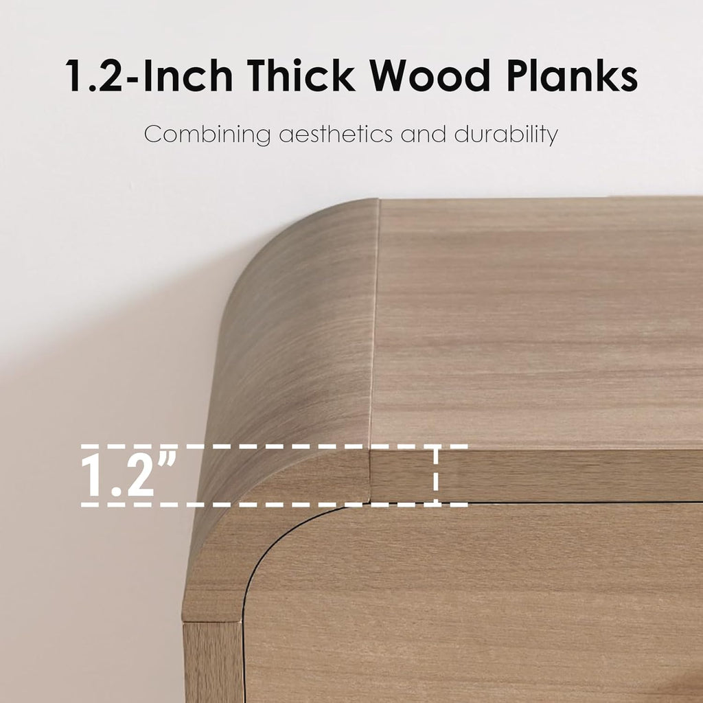 59" Sideboard Buffet Cabinet with Storage, Curved Sideboard Cabinet with Drawers ＆ Adjustable Shelves, Coffee Bar Console Table for Kitchen, Entryway (Natural Oak)