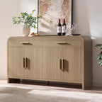 59" Sideboard Buffet Cabinet with Storage, Curved Sideboard Cabinet with Drawers ＆ Adjustable Shelves, Coffee Bar Console Table for Kitchen, Entryway (Natural Oak)