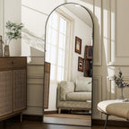 57" x 20" Arched Full Length Mirror - Wall Mounted/Floor Mirror Aluminum Alloy Frame Full Body Mirrors for Bathroom Living Room Bedroom and Entryway,Black