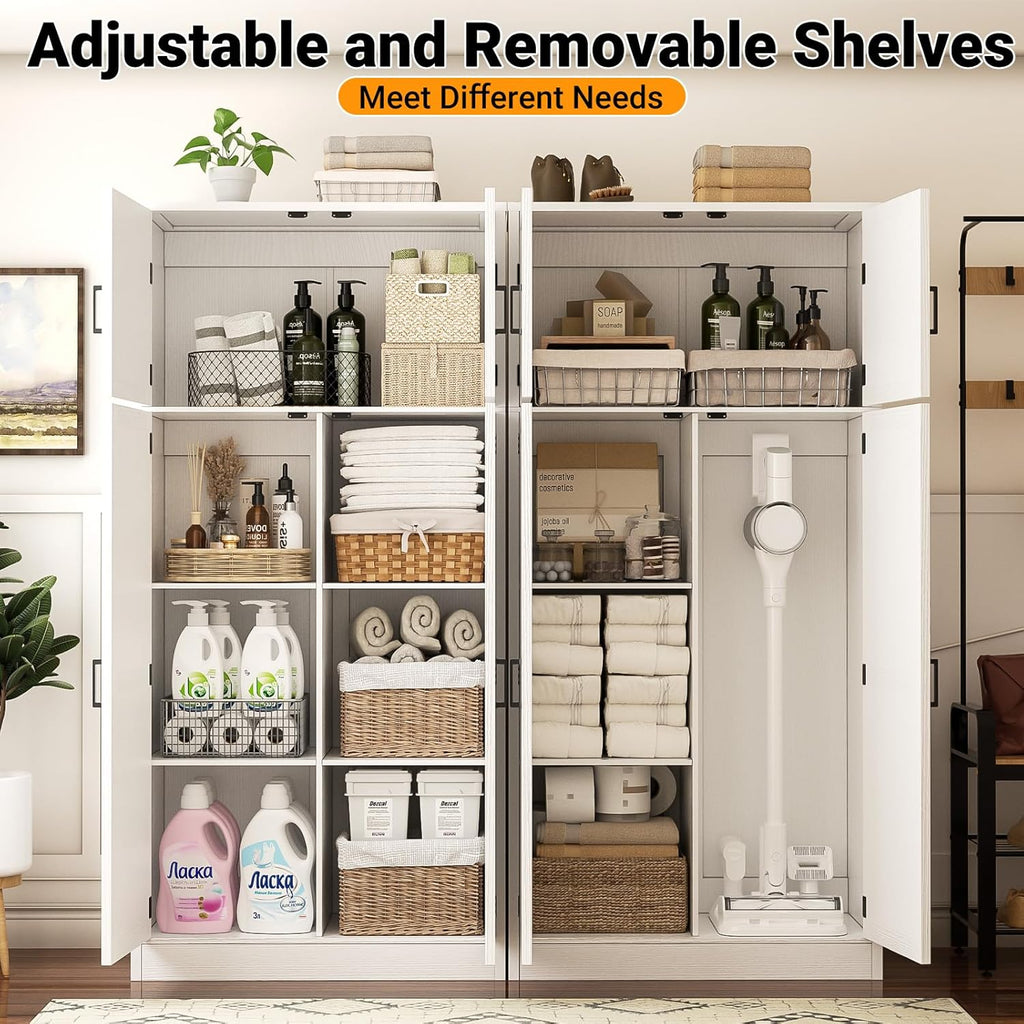 Unikito 71” Tall Storage Cabinet, Large Farmhouse Kitchen Pantry Storage Cabinet with Adjustable Shelves and Barn Doors, Versatile Storage Cupboard for Dinning Room, Bathroom, Living Room, White